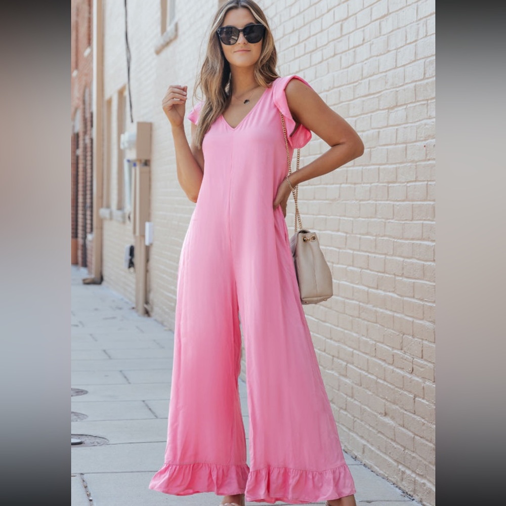 Elegant Pink Wide Leg Jumpsuit